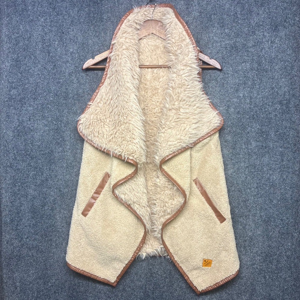 SimplySouthern Womens Vest Mob Wife Tan Sherpa Faux Fur Leather Trim Open Front